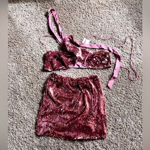 Hot & Delicious Sequin Rose Mini Skirt Set